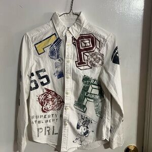 Ralph Lauren White Button Down Shirt with Varsity Patches